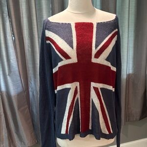Stylish Off-the-Shoulder Union Flag Sweater